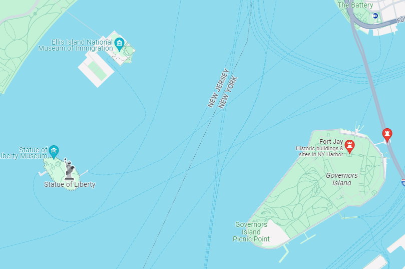 Map of West Brooklyn Attractions: Ellis Island, Statue of Liberty & Governors Island