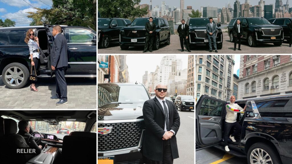 Collage showing a boutique chauffeur service providing elevated, luxury transportation in a variety of travel scenarios.