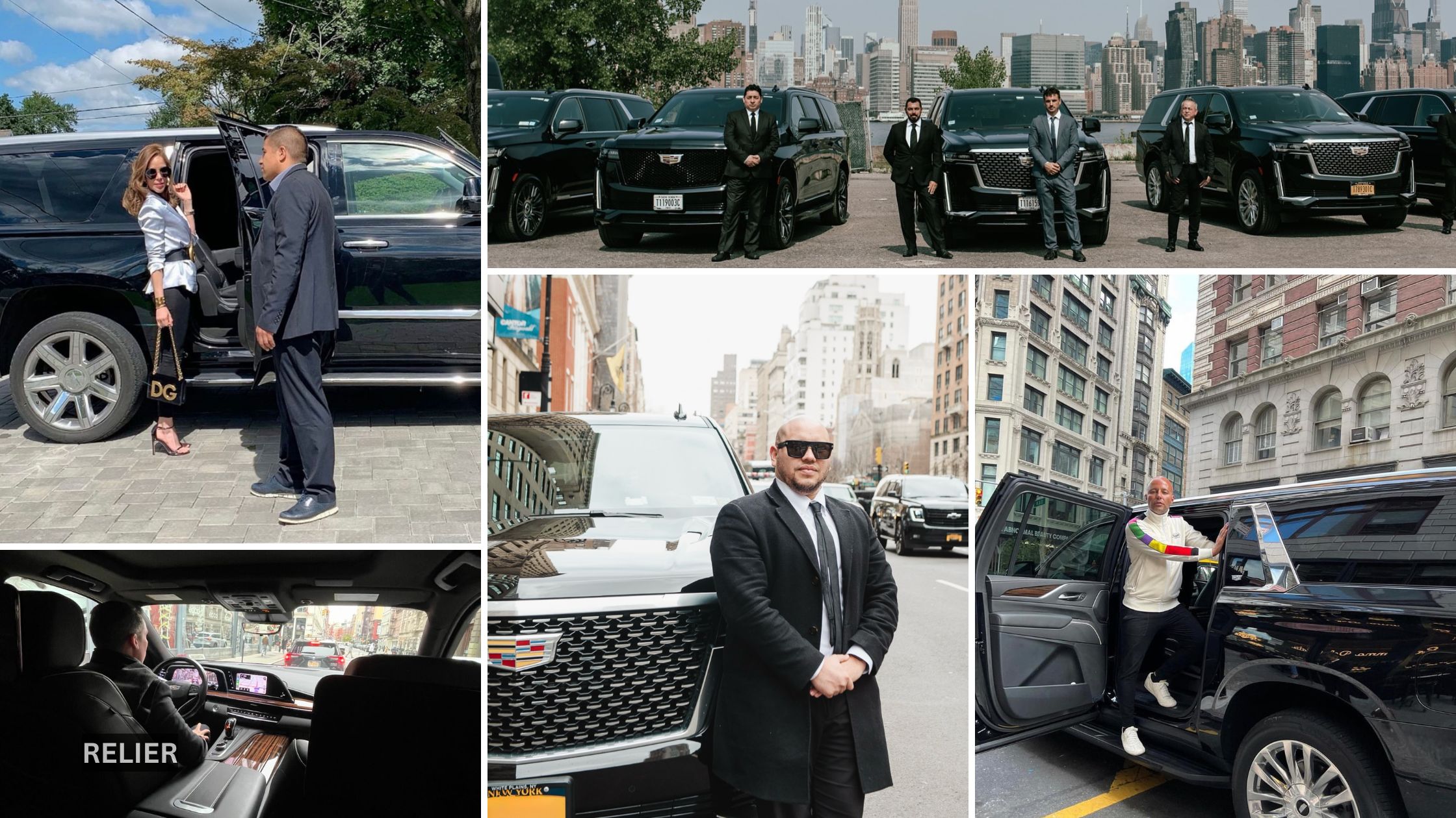 Collage showing a boutique chauffeur service providing elevated, luxury transportation in a variety of travel scenarios.
